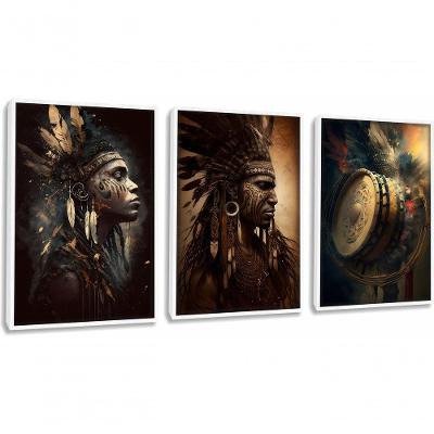 Quadro Decorativo Cultura Indígena Com Moldura Branco