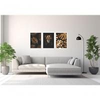 Quadro Decorativo Folhagem Leão Dourada Com Moldura Branco - 2