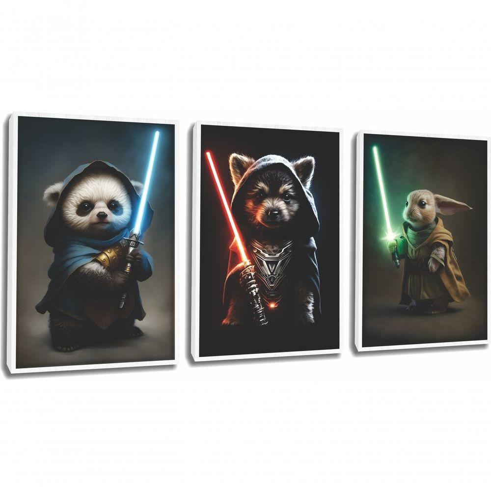 Quadro Decorativo Super Pets Stars Com Moldura Branco - 1