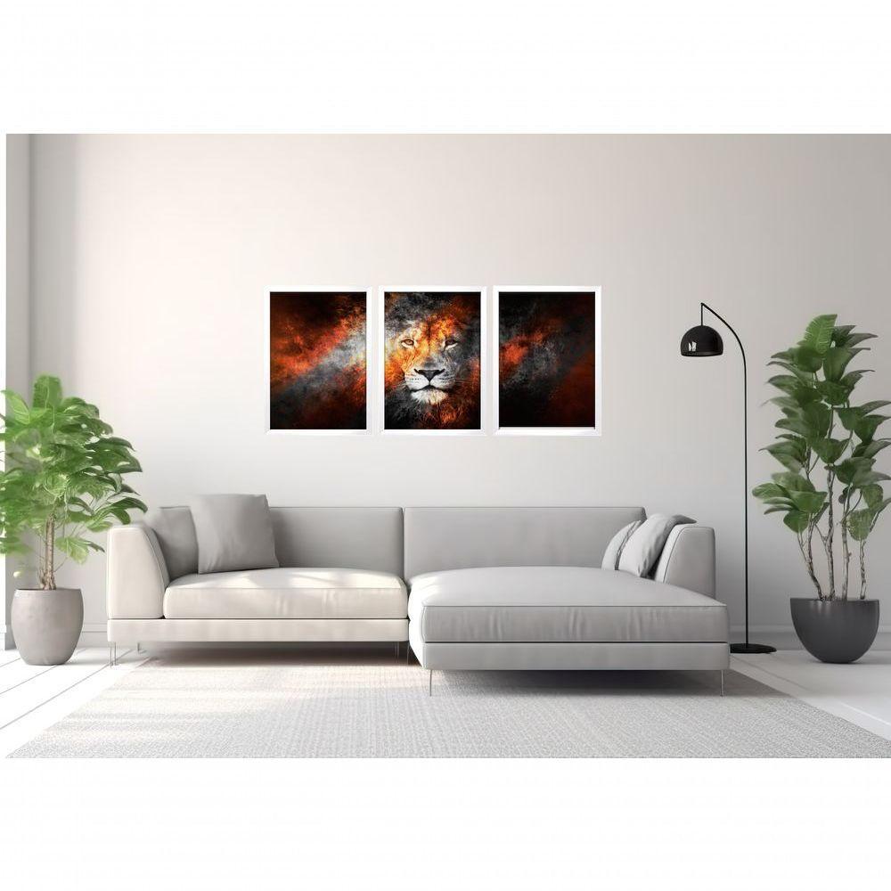 Quadro Decorativo Leão Com Moldura Branco - 3