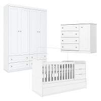 Quarto Infantil 4 Portas Mississipi Com Berço Multifuncional Cleo Branco Fosco - Henn - 1