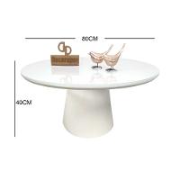 Mesa De Centro Com Vidro 80cm E Base Cone Laqueada Branco 40cm - 2