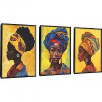 Quadro Decorativo Mulher Cultura Afro Com Moldura Preto - 1