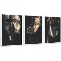 Quadro Decorativo Mulher Negra Maquiagem Com Moldura Branco - 1