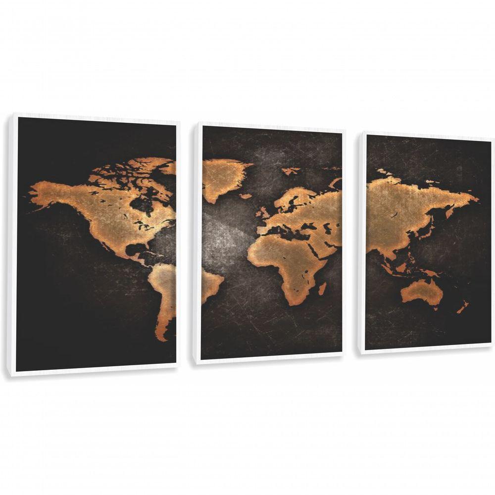 Quadro Decorativo Mapa Mundi Com Moldura Branco - 1