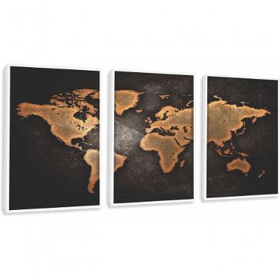 Quadro Decorativo Mapa Mundi Com Moldura Branco