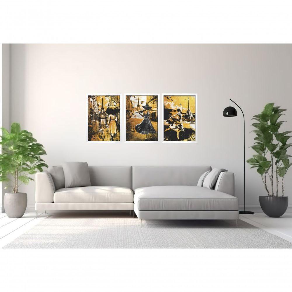 Quadro Decorativo Mulher Pintura Paris Com Moldura Branco - 3