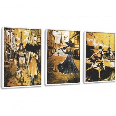 Quadro Decorativo Mulher Pintura Paris Com Moldura Branco