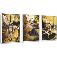 Quadro Decorativo Mulher Pintura Paris Com Moldura Branco - 1