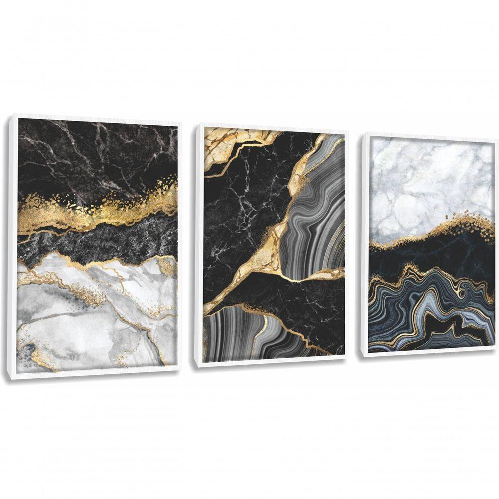 Quadro Decorativo Mármore Abstrato Com Moldura Branco - 1