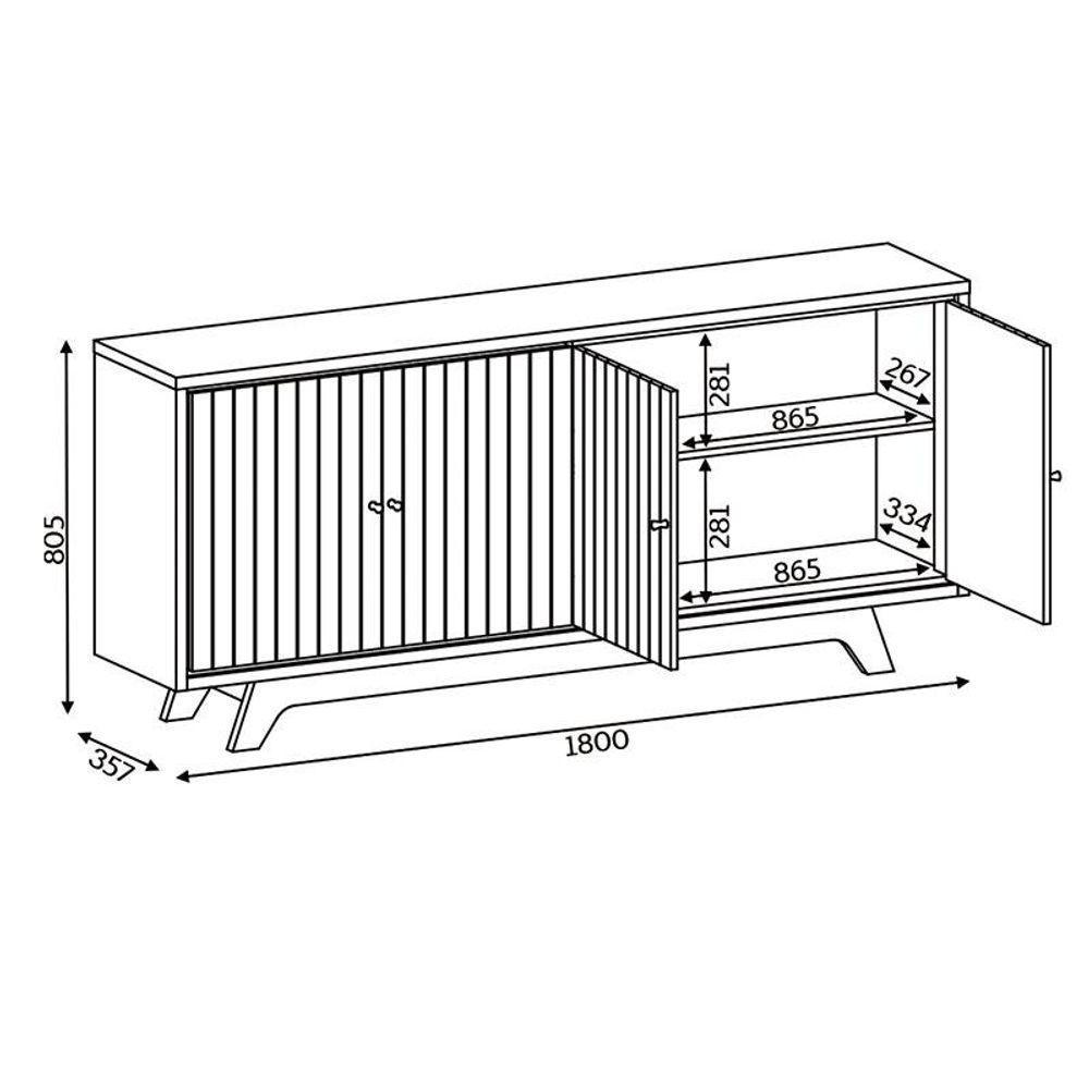 Painel Para Tv Bento E Aparador Buffet Salle Freijó Off White - Dj Móveis - 7