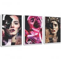 Quadro Decorativo Mulher Colagem Elegante Com Moldura Branco - 1