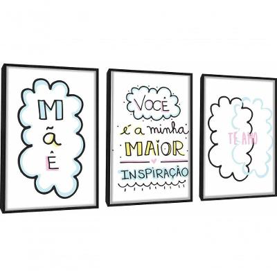 Quadro Decorativo Mãe Te Amo Com Moldura Preto