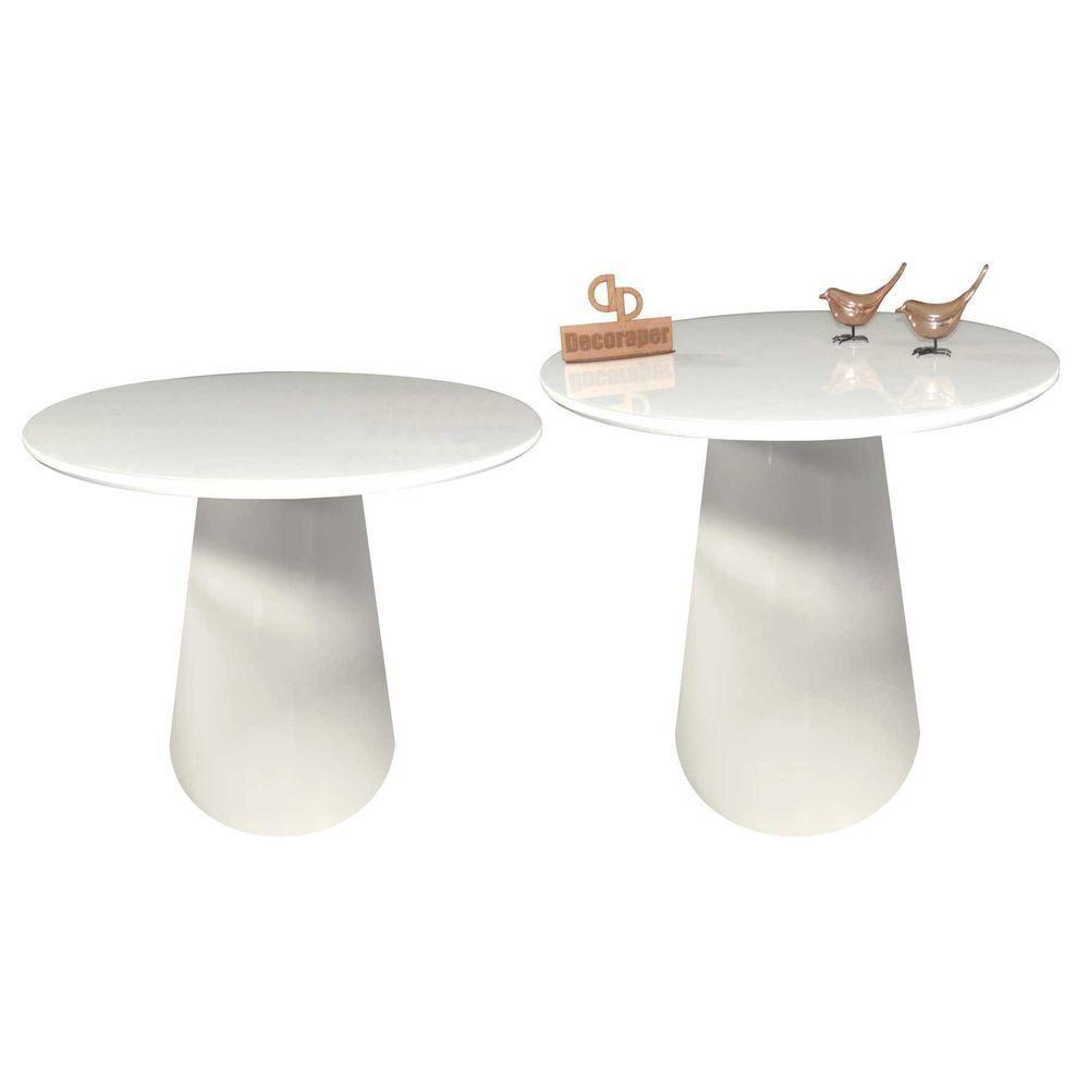 Kit Mesa De Canto Com Vidro 50cm E Base Cone Laqueada Branca - 1
