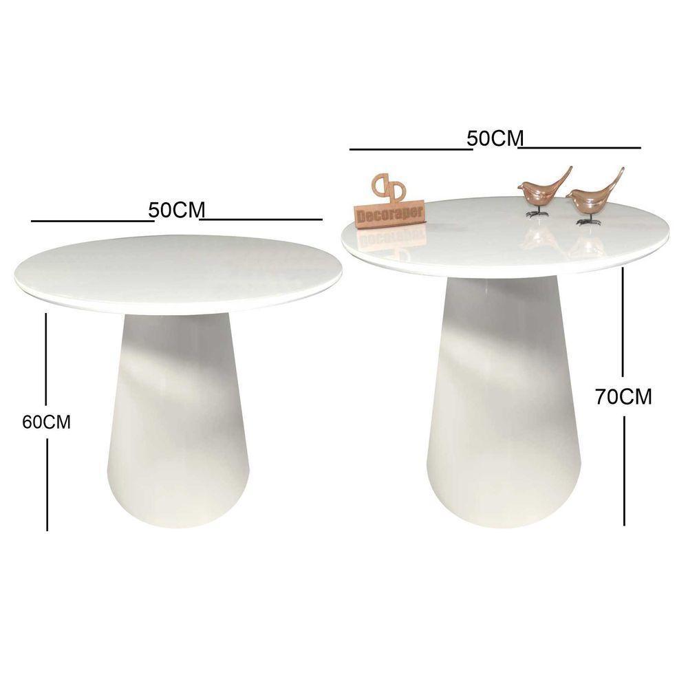Kit Mesa De Canto Com Vidro 50cm E Base Cone Laqueada Branca - 2