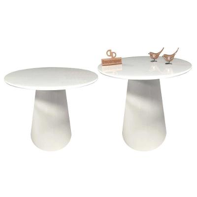 Kit Mesa De Canto Com Vidro 50cm E Base Cone Laqueada Branca