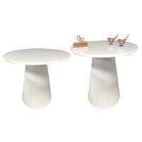 Kit Mesa De Canto Com Vidro 50cm E Base Cone Laqueada Branca - 1