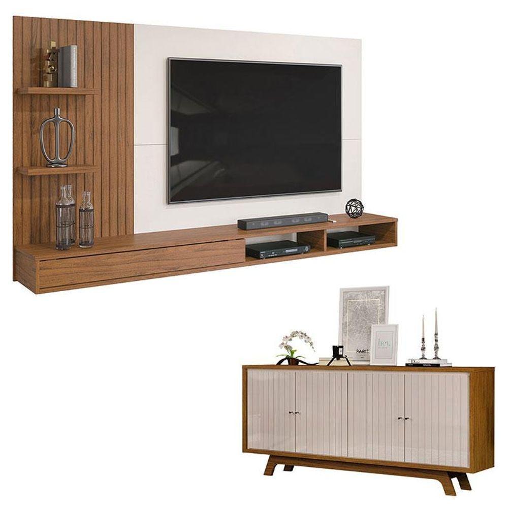 Painel Para Tv Bento E Aparador Buffet Mercuri Freijó Off White - Dj Móveis - 1