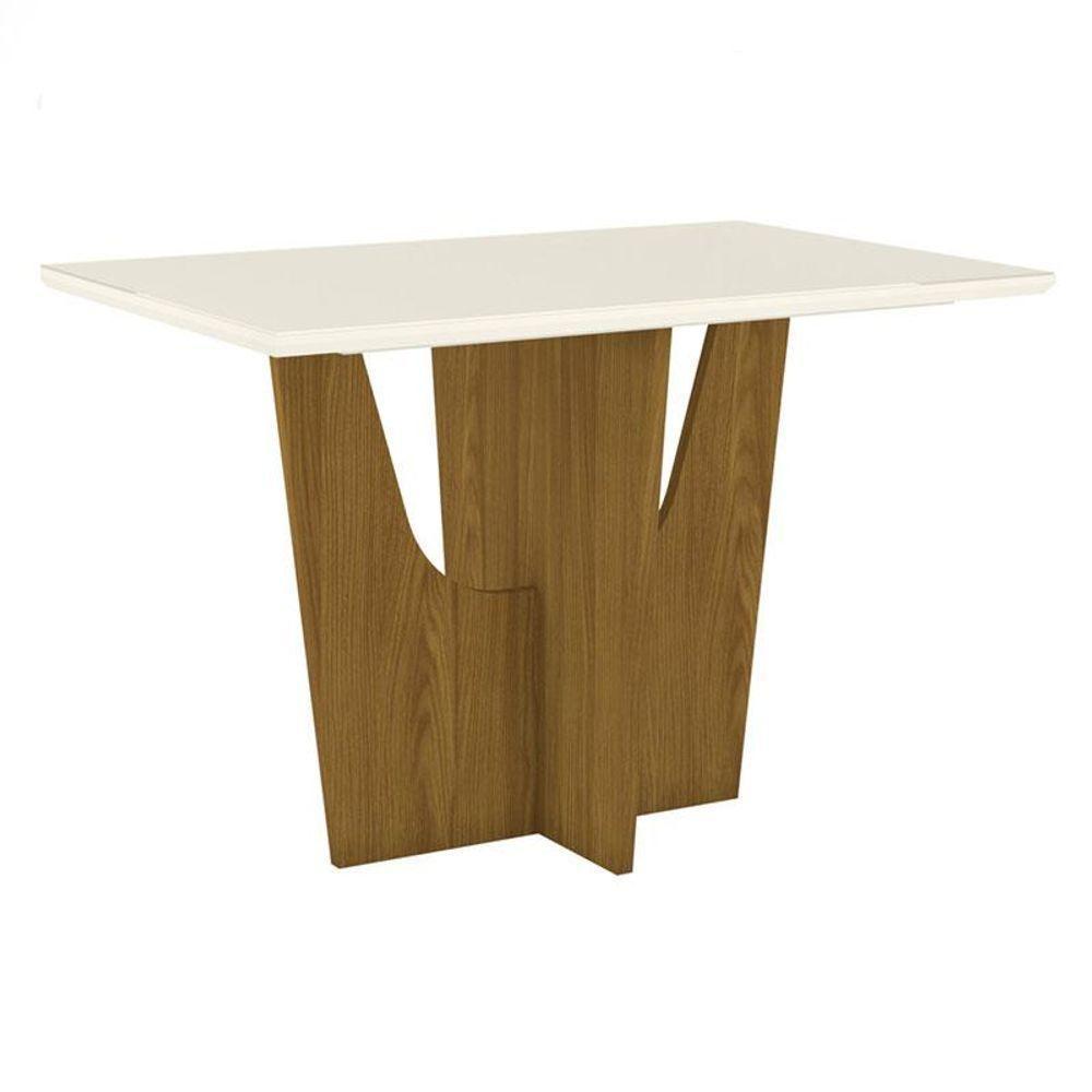 Mesa De Jantar Vértice 120 Cm Canto Reto Com Vidro Nature Off White - Henn - 1