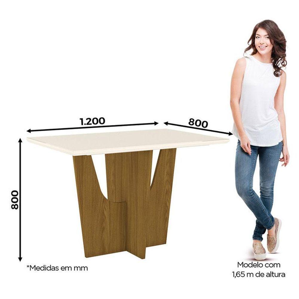 Mesa De Jantar Vértice 120 Cm Canto Reto Com Vidro Nature Off White - Henn - 2