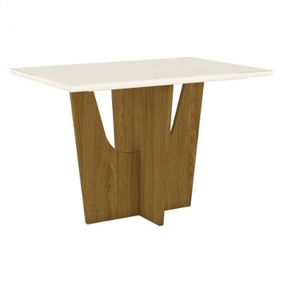 Mesa De Jantar Vértice 120 Cm Canto Reto Com Vidro Nature Off White - Henn