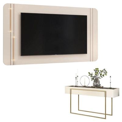Painel Para Tv Suspenso Ariana E Aparador Para Sala Pilar Off White - Dj Móveis