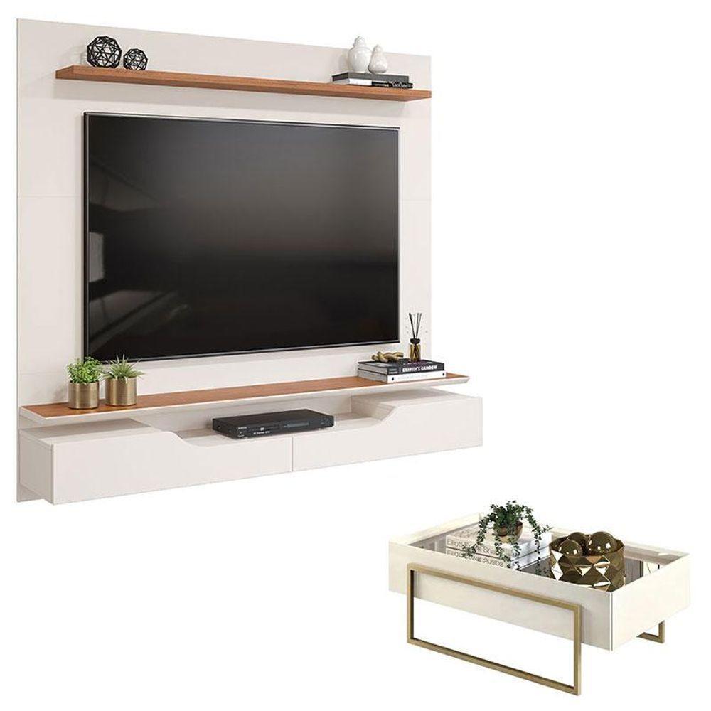 Painel Para Tv Levi Off White Freijó E Mesa De Centro Petri Off White - Dj Móveis - 1