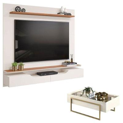 Painel Para Tv Levi Off White Freijó E Mesa De Centro Petri Off White - Dj Móveis