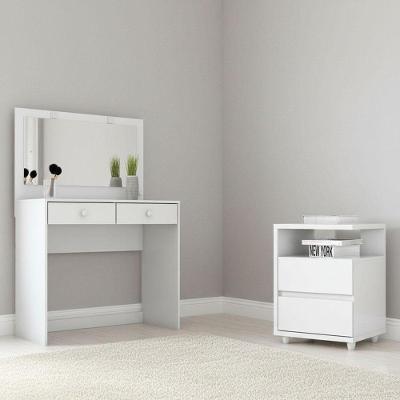 Penteadeira Daila Com Led E Mesa De Cabeceira Campeche Ambiente Branco - Henn