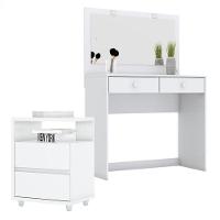 Penteadeira Daila Com Led E Mesa De Cabeceira Campeche Ambiente Branco - Henn - 7