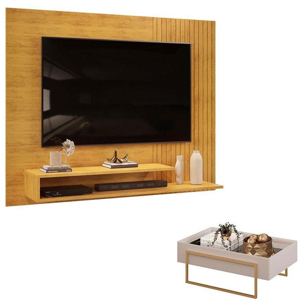 Painel Para Tv Suspenso Nando Cedro E Mesa De Centro Suri Bali - Dj Móveis - 1