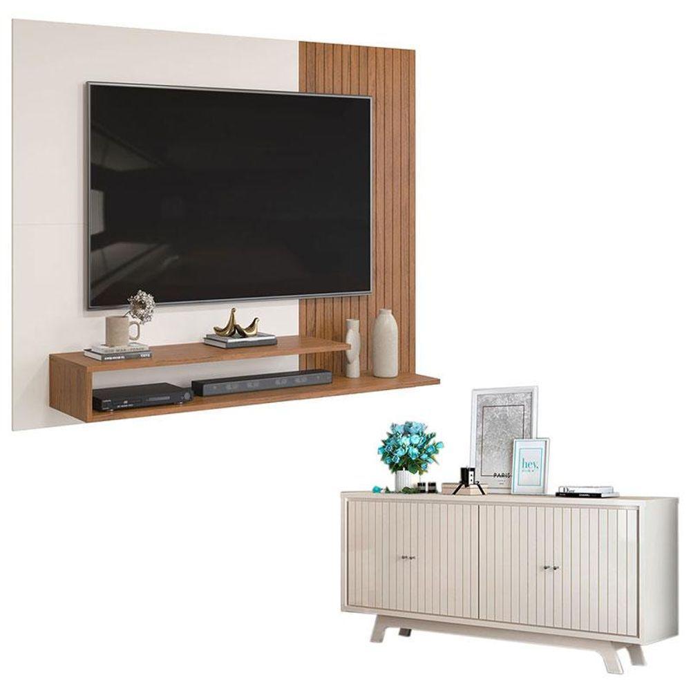 Painel Para Tv Nando Freijó Off White E Aparador Buffet Brise Off White - Dj Móveis - 1