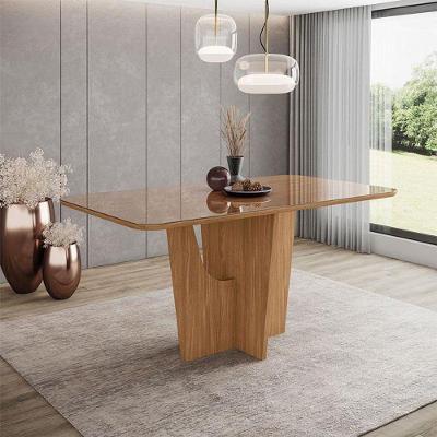 Mesa De Jantar Vértice 160 Cm Ambiente Canto Arredondado Com Vidro Nature - Henn