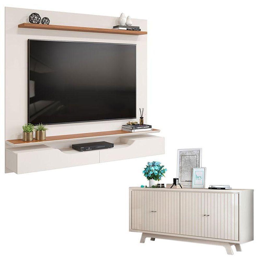 Painel Para Tv Levi Off White Freijó E Aparador Buffet Brise Off White - Dj Móveis - 1