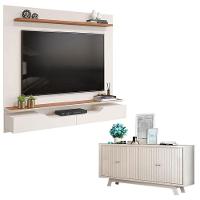Painel Para Tv Levi Off White Freijó E Aparador Buffet Brise Off White - Dj Móveis - 1
