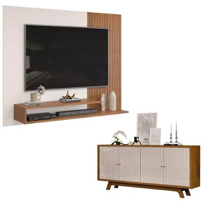 Painel Para Tv Nando E Aparador Buffet Brise Freijó Off White - Dj Móveis