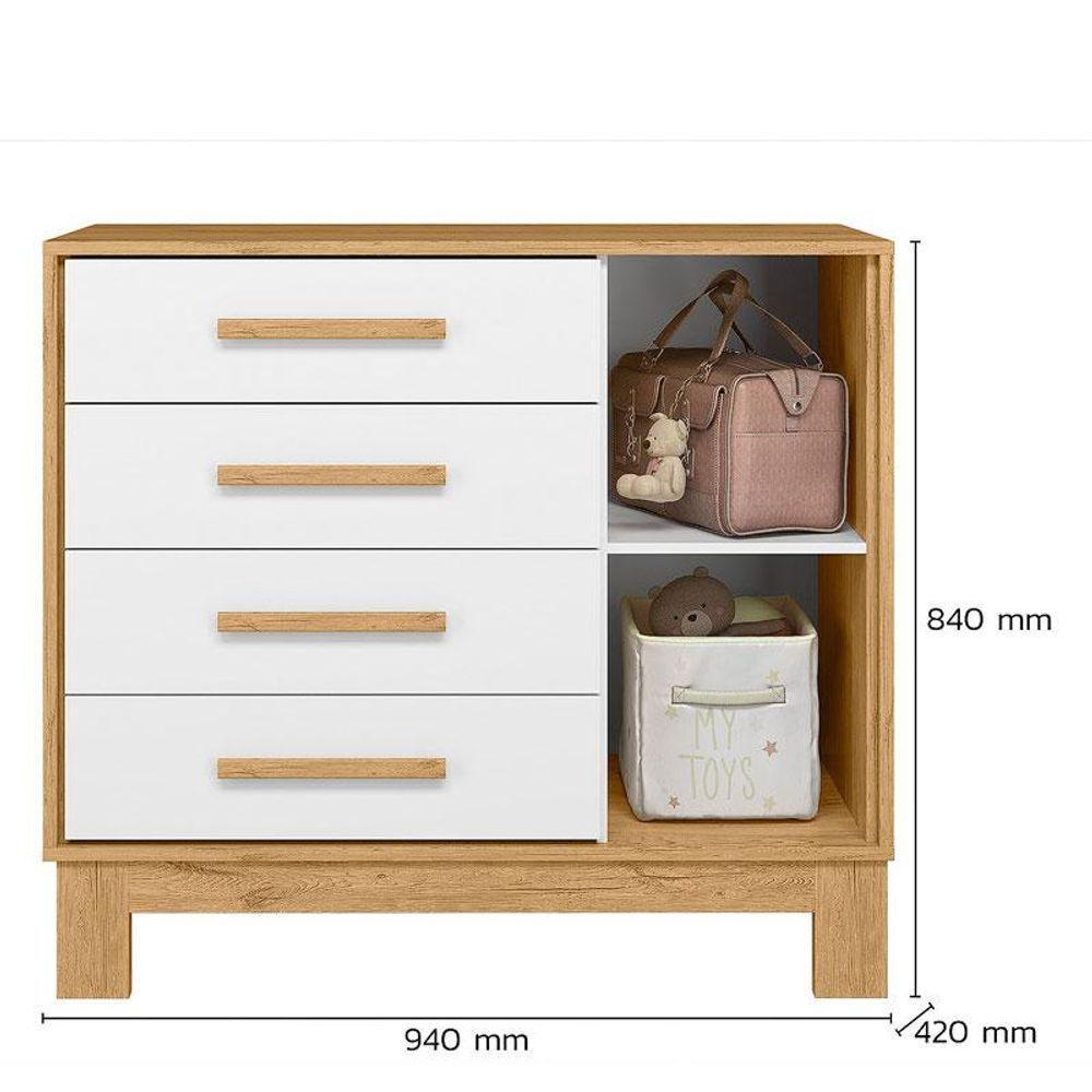 Quarto De Bebê Q Encanto Slim Freijó Toq Branco Acetinado Com Colchão Tend Tudo - Qmovi - 7