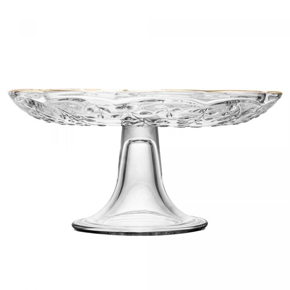 Prato Para Bolo 27 Cm De Cristal Com Pé New Butterfly Com Fio De Ouro Lyor - 2