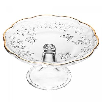 Prato Para Bolo 27 Cm De Cristal Com Pé New Butterfly Com Fio De Ouro Lyor