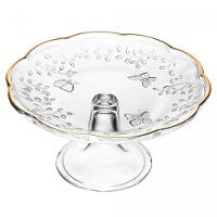 Prato Para Bolo 27 Cm De Cristal Com Pé New Butterfly Com Fio De Ouro Lyor - 1