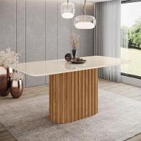 Mesa De Jantar Solana Ambiente 180 Cm Canto Arredondado Com Vidro Nature Off White - Henn - 5