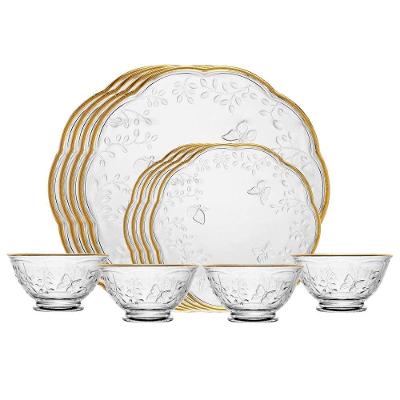Aparelho De Jantar 12 Peças New Butterfly Com Fio De Ouro Cristal Ecológico Lyor