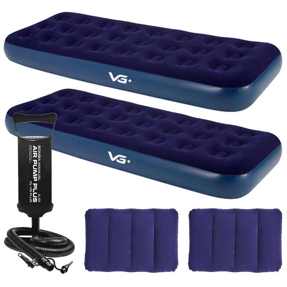 Kit 2 Colchões Infláveis Solteiro + 2 Travesseiros + Bomba Manual Vg Plus - 1