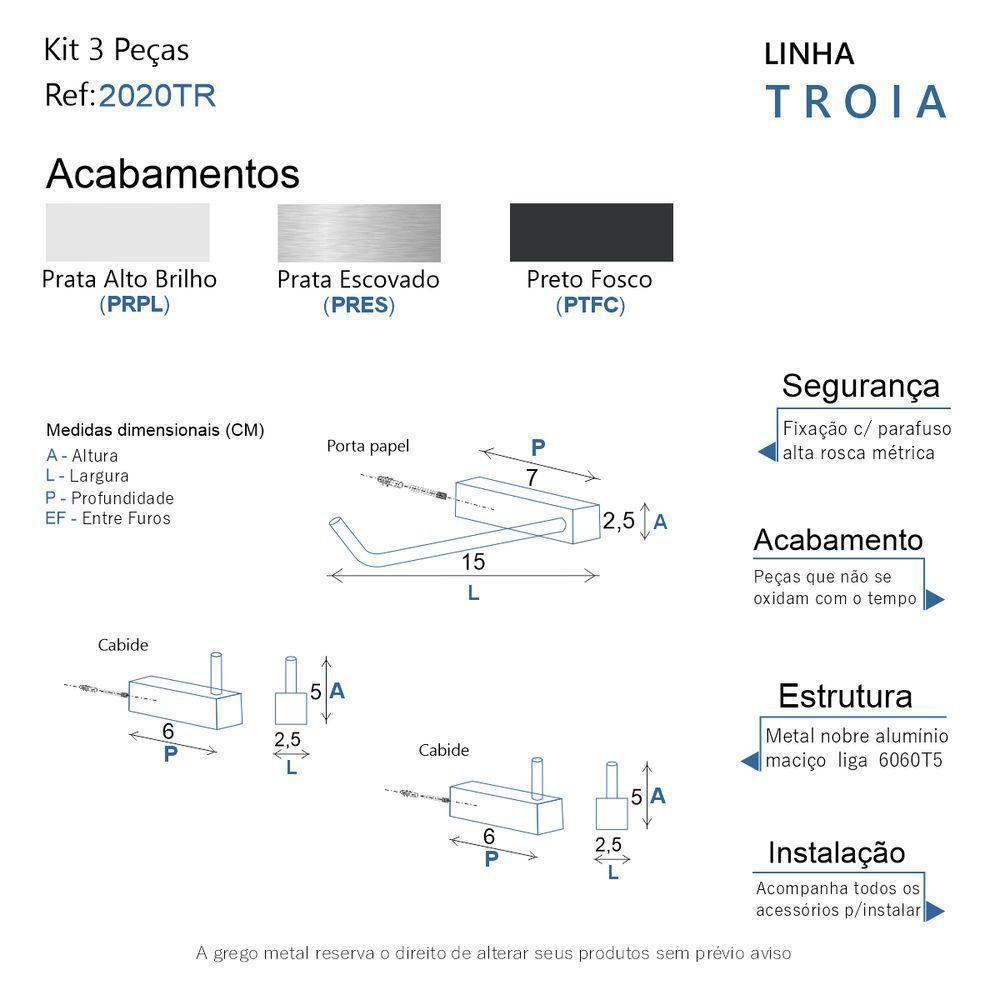 Kit Acessórios Para Banheiro Preto Fosco 3 Peças 2020tr - 6