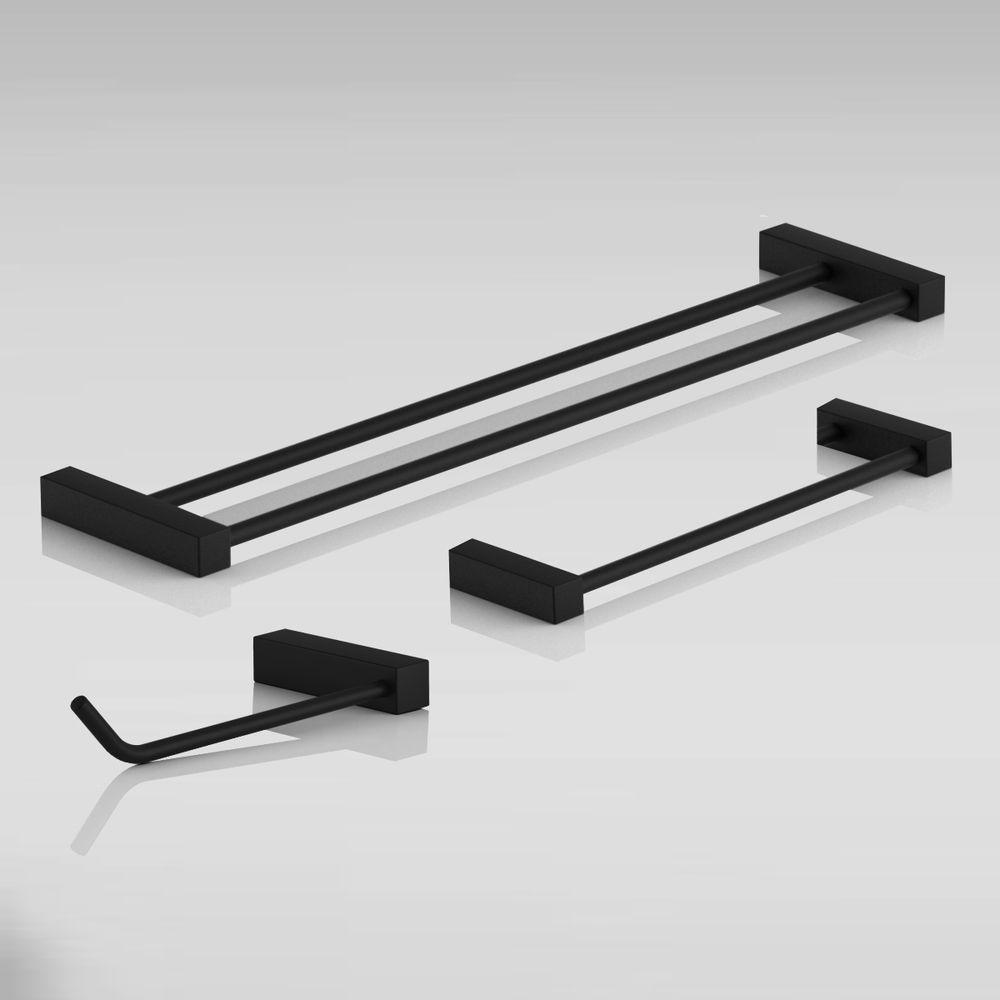 Kit Acessórios Para Banheiro Preto Fosco 3 Peças Grego Metal 2040tr - 3