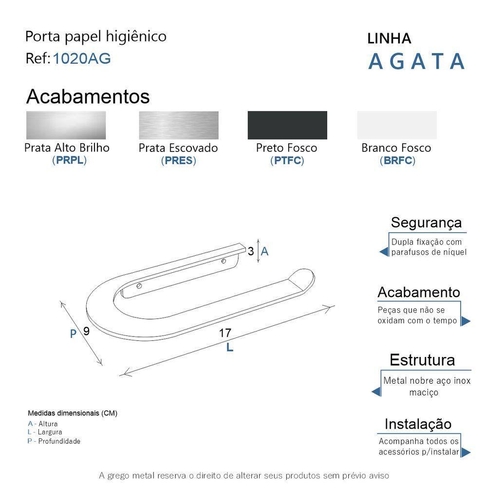 Porta Papel Higiênico Para Banheiro Preto Fosco Agata Grego Metal - 2