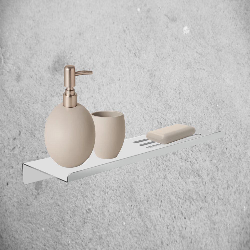 Prateleira Suporte Canto Para Banheiro Alto Brilho Grega Aço Inox 30cm - 3