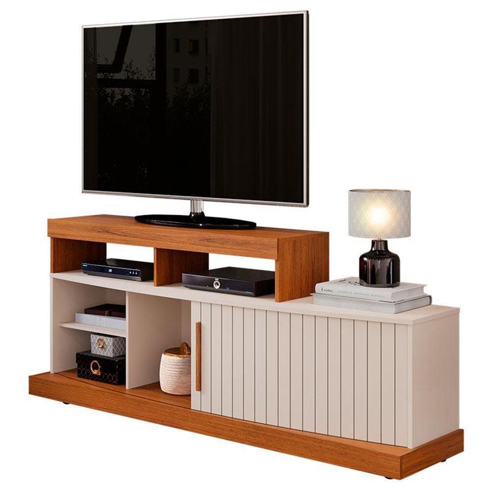 Rack Bancada Para Sala Ambiente Scala Freijó Off White - Dj Móveis - 4