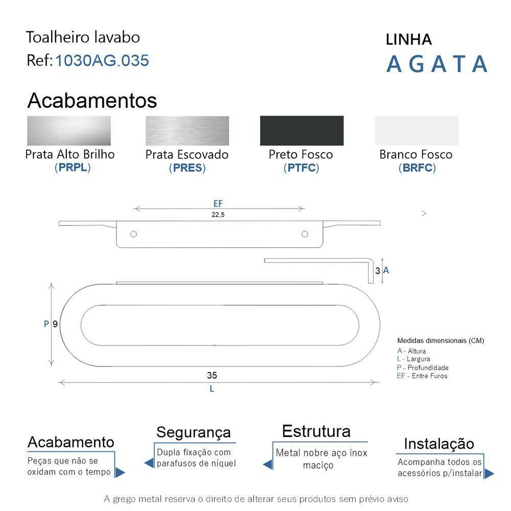 Porta Toalha Toalheiro Para Banheiro Branco Agata 35cm - 2