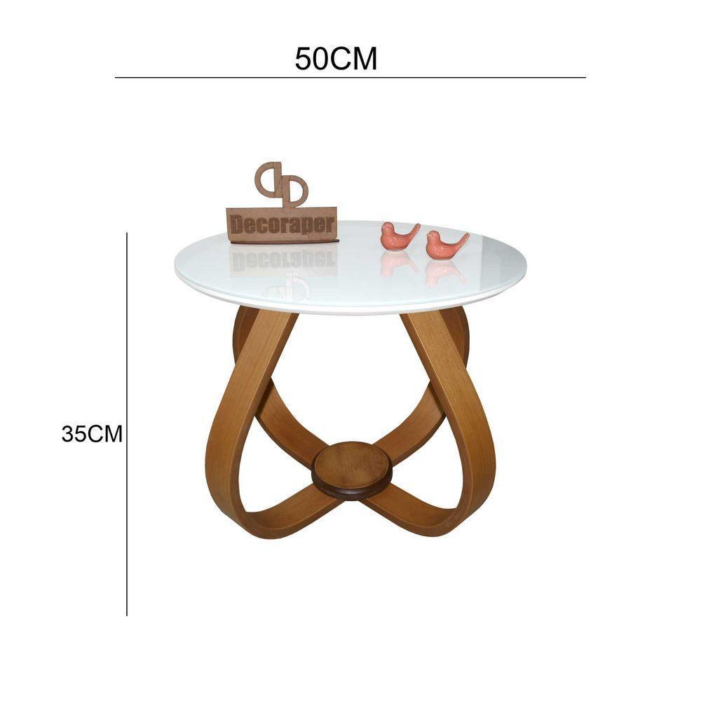 Mesa De Centro Cebola Com Vidro 50cm Branco 35cm - 2